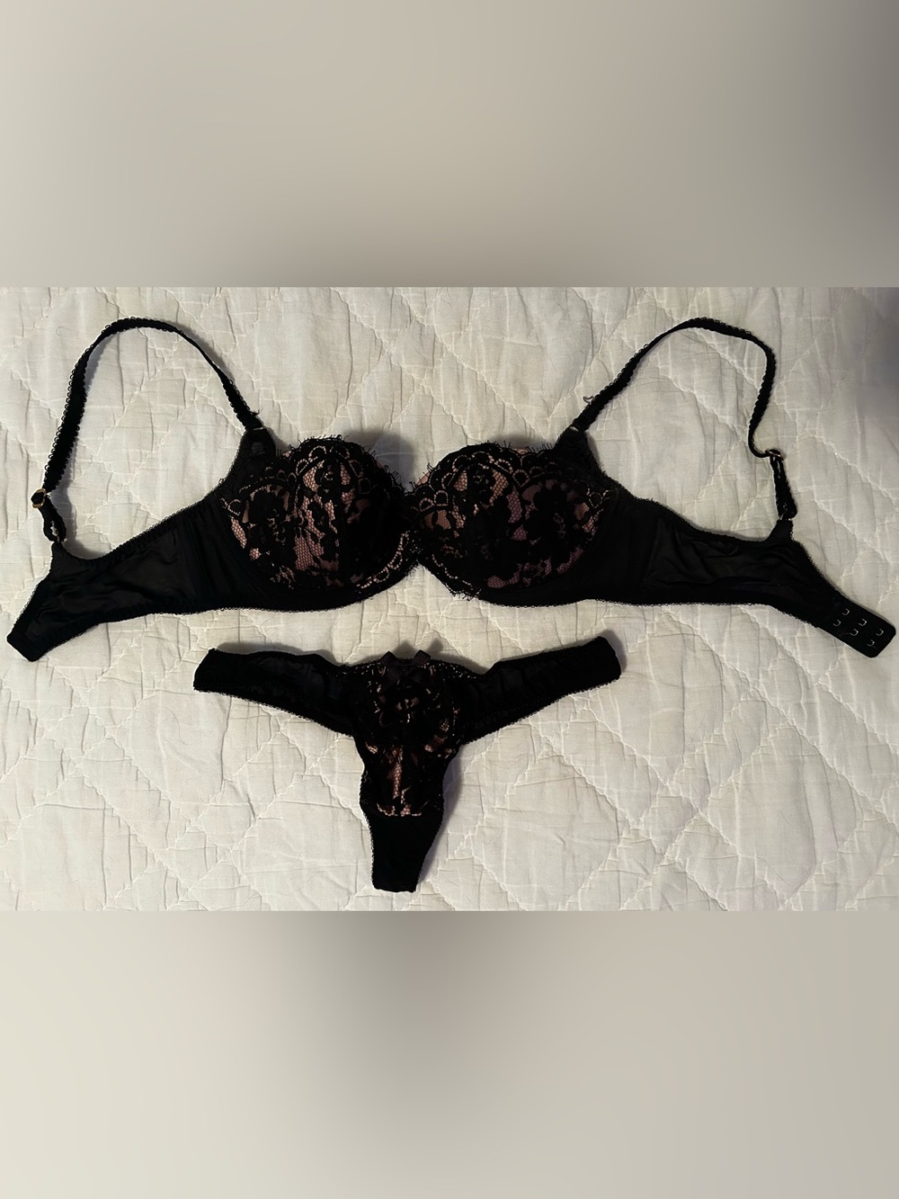 Agent Provocateur Black Lace Underwire Bra and Thong Set